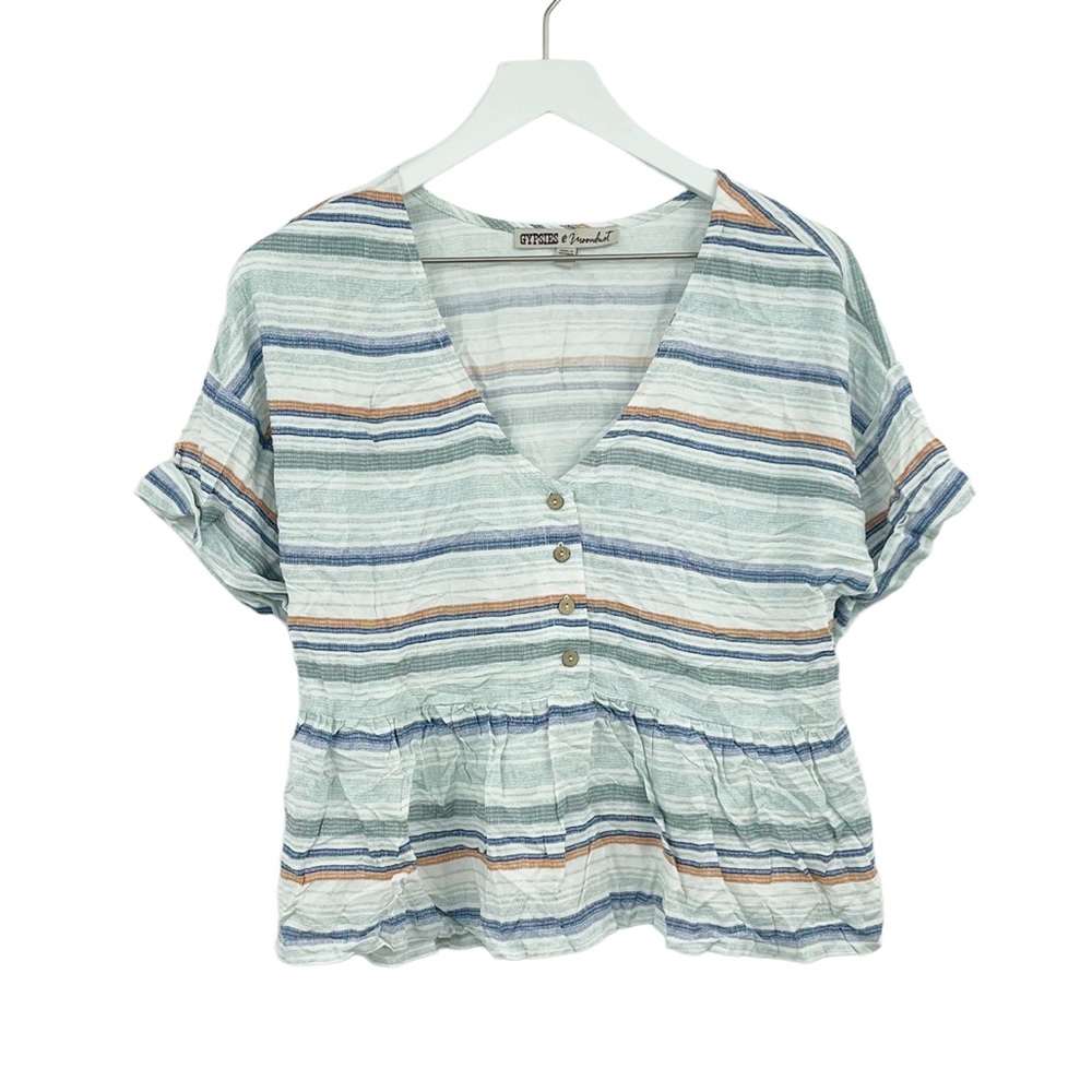 Gypsies And Moondust Boho Stripe Peplum Blouse Size Medium
